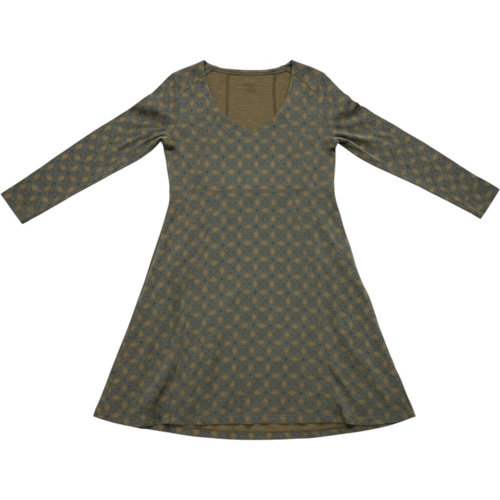 Horny Toad V-Neck Dress Womens Medium Green Geometric Long Sleeve Tencel Cotton